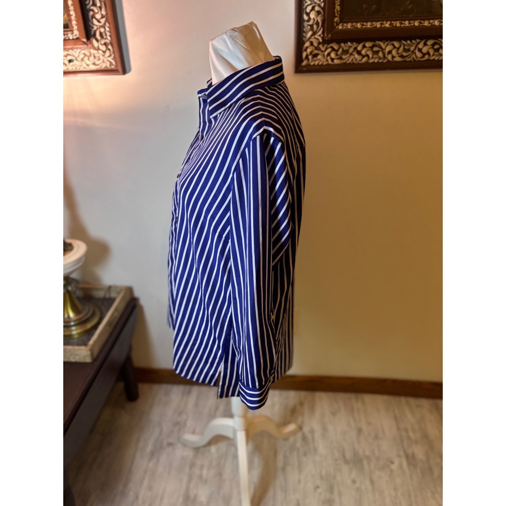 Anne Klein Women's Long Sleeve Button Down Shirt Striped Blue‎ White Large - Picture 6 of 8